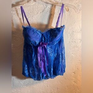 Victoria's Secret Blue and Purple Chemise Lace and Satin sexy little things 36C